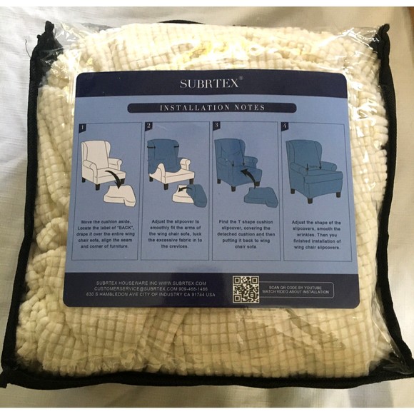 Subrtex 2-Piece Stretch Waffle Textured Wing Chair Armchair Slipcover Off White - Picture 2 of 5